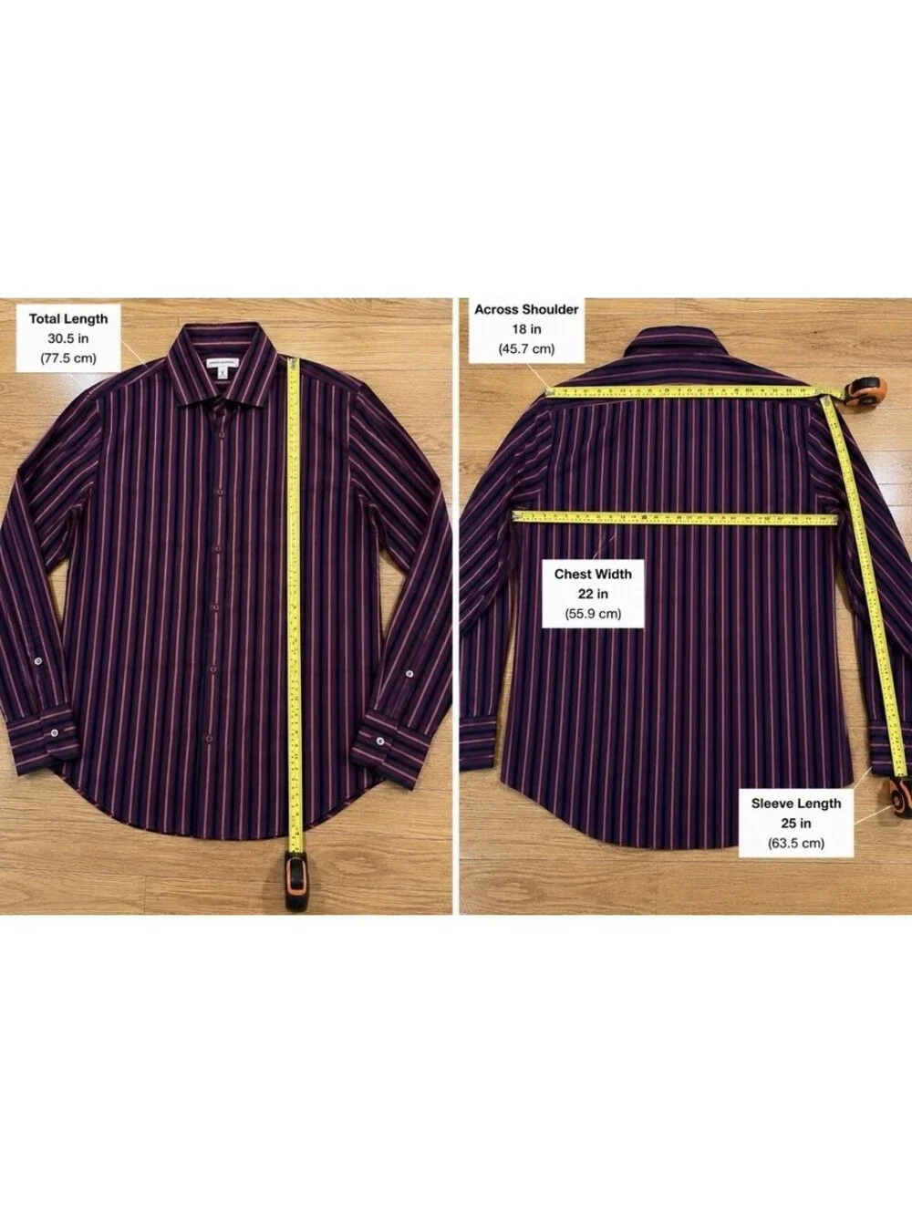 Banana Republic Men’s M 15-15.5 Burgundy Stripe Dress Shirt Long Sleeve